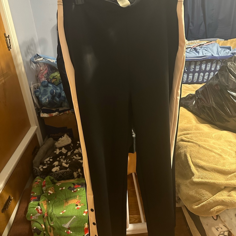 Women's Black and Cream Track Pants